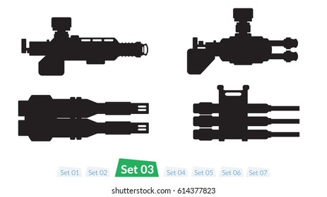 Set of Spaceship weapons silhouette set three
