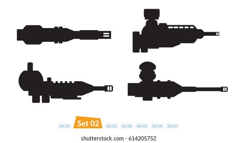 Set of Spaceship weapons silhouette set two