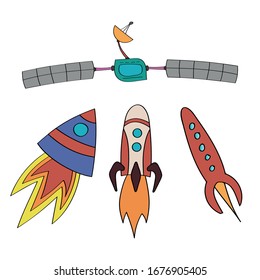 Set of spaceships. Children's illustration.