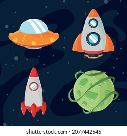 set spaceships, planet ufo cartoon