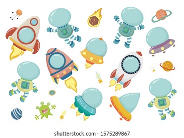Set of spaceships and rockets for children- flat vector