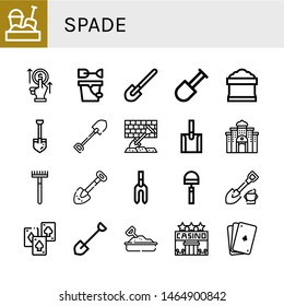 Set of spade icons such as Sandbox, Bet, Sand bucket, Shovel, Potting soil, Casino, Rake, Weeder, Hoe, Playing cards, Poker , spade