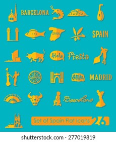 Set of Spain flat icons for Web and Mobile Applications