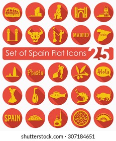 Set of Spain flat icons for Web and Mobile Applications