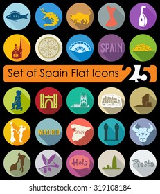 Set of Spain flat icons for Web and Mobile Applications