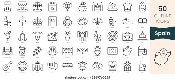 Set of spain icons. Thin linear style icons Pack. Vector Illustration