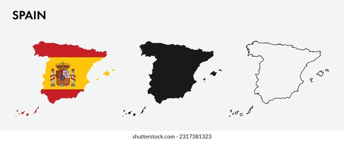 Set of Spain map isolated on white background, vector illustration design