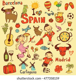 A set of Spain symbols and landmarks, vector illustration.