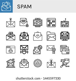 Set of spam icons such as Email, Envelope, Phishing, Mail, Malware, Spam, Spyware , spam