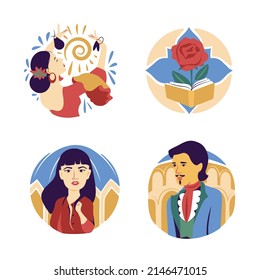 The set of Spanish actors and flamenco for stickers, logo designs, t-shirts, etc. The holidays badge Saint George's Day. The vector illustration