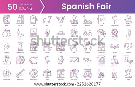 Set of spanish fair icons. Gradient style icon bundle. Vector Illustration