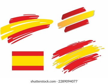 Conjunto de banderas españolas, en diferentes estilos - diseño correcto, de brocha, de marcador y de swoosh. Representa el estado de España.