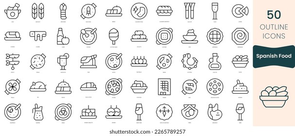 Set of spanish food icons. Thin linear style icons Pack. Vector Illustration