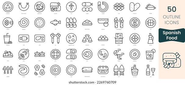 Set of spanish food icons. Thin linear style icons Pack. Vector Illustration