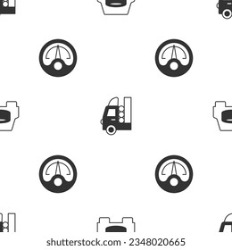 Set Spare wheel in the car, Gas tank for vehicle and Motor gas gauge on seamless pattern. Vector