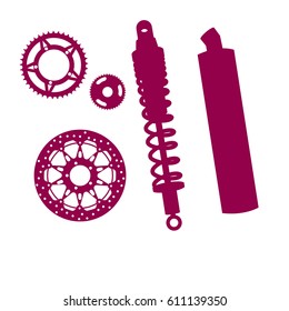 Set of Spares, brake disc, muffler, spring, gears