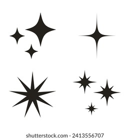 Juego de iconos de chispa, forma de estrella o concepto de estrella brillante negro. Gráficos vectoriales