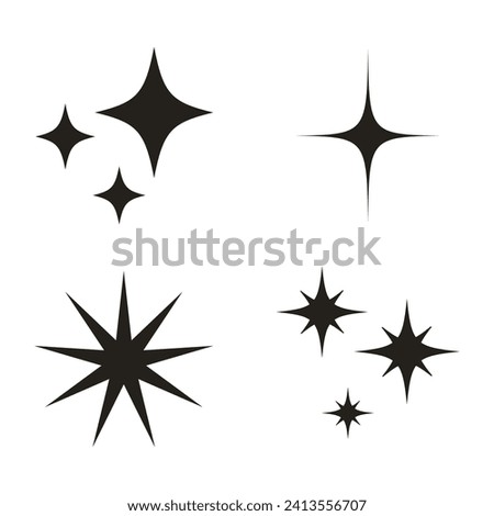 Set of Spark Icon or Star Shape or Star Shine Black Concept. Vector graphics
