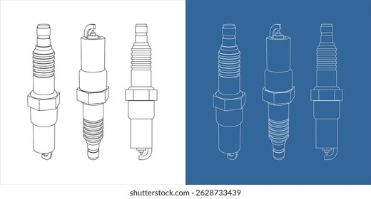 Set spark plug Technical Line Drawing Blueprint 