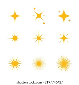 Set of sparking star. Icon and symbol.  Starry vector illustration isolated on white background