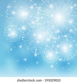 Set of sparkle firework on blue background, illustration.