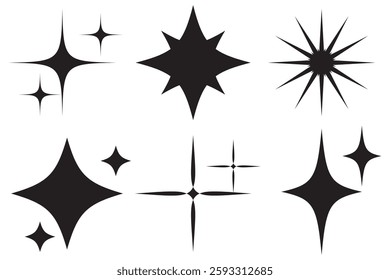 Set sparkle icon. Vector four-pointed star for logo, social media stories