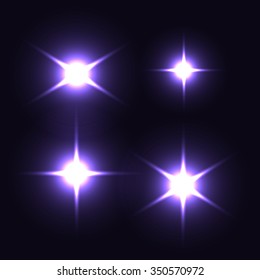 Set of sparkle lights with transparency effects. Collection of beautiful bright lens flares. Lighting effects of flash. Easy to use.