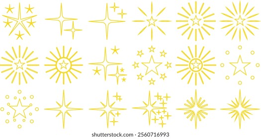 Set Of Sparkle Line Star Icon Vector,  best used for presentation, application, web and banner