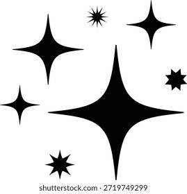 Set of sparkle star icons with clean geometric shapes and glowing starburst designs, perfect for UI highlights, magical effects, modern interfaces, decorative accents, and creative digital design projects.