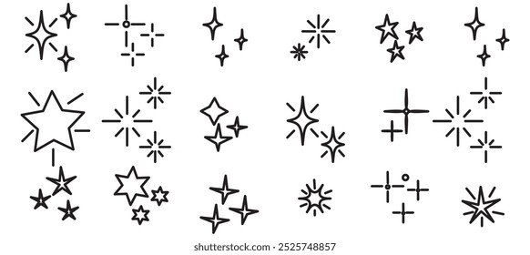 Set of sparkle stars icon. Shiny twinkle stars. Yellow, orange sparkles symbols vector. Set of Twinkle stars. Glittering star vector. Glowing light effect stars and bursts collection.