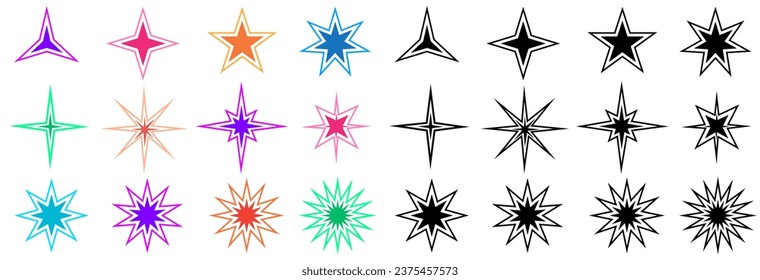 Set Sparkle Stars outline Icons Design. Starburst decoration ornaments vector illustration