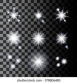 Set Of Sparkle Stars. Shine Star Illustration. Shine Stars With Glitters. Effect Twinkle, Glare. Vector Illustration