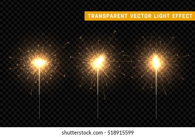 Set of sparklers. Festive Christmas sparkler decoration lighting element.  Magic light isolated effect. For the background of the holiday and birthday