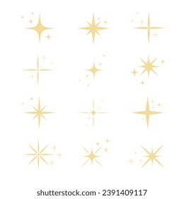 Set of sparklers and fireworks. Flashes from fireworks and sparklers of different shapes on a white background. Vector illustration of icons, signs. to celebrate the New Year.