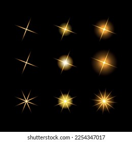 Conjunto de chispas. Brillo luminoso de luz, nueva estrella, sol brillante para ilustraciones vectoriales.