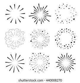 Set of Sparkles and Bursts. Minimal design. Geometric Shapes , Light Ray Collection