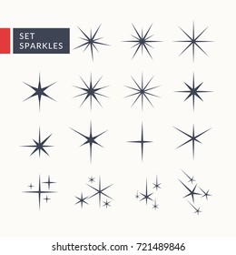 Set of sparkles in flat style. Vector elements for design on a light background