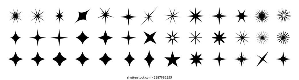 Set of sparkles star icons. Christmas black star icon. Modern simple stars collection. Bright firework .Light icon set. Flash,shine sparkle icon,glare,blink star.