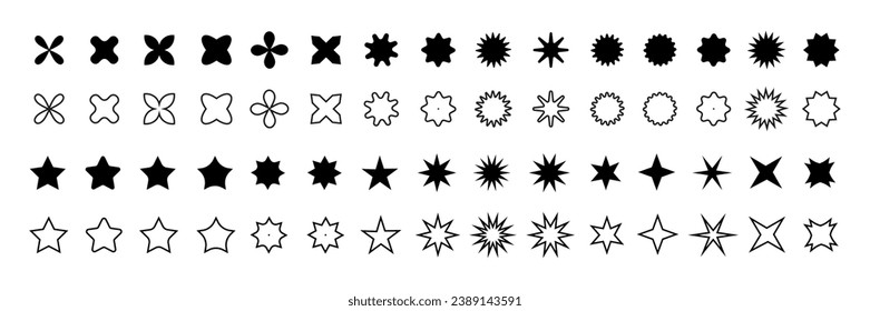 Set of sparkles star icons. Modern simple black stars collection. Christmas stars icons. Bright firework . Flash,shine sparkle icon,glare,blink star,light.
