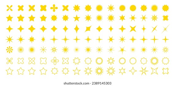 Set of sparkles star icons. Modern simple stars collection. Christmas yellow stars icons. Bright firework . Flash,shine sparkle icon,glare,blink star,light.