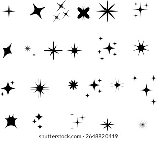  Set of sparkles star icons on white background Illustrative of Vintage Black Star Bright firework., Light icon set ,.Flash, glare, blink vector illustration