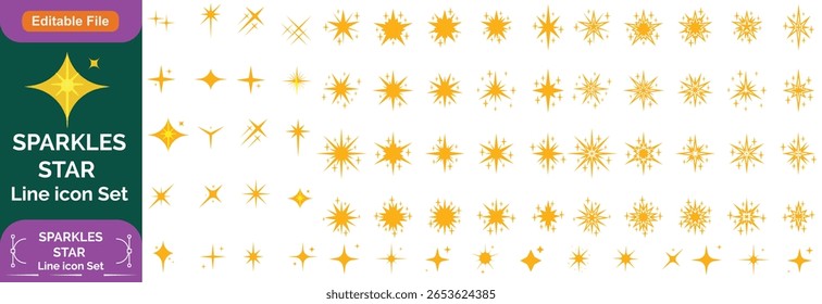Set of sparkles star icons.Christmas star png icon.Bright firework.Light icon set.Flash,shine sparkle icon,glare,blink star.Golden and yellow star icons isolated on white background
