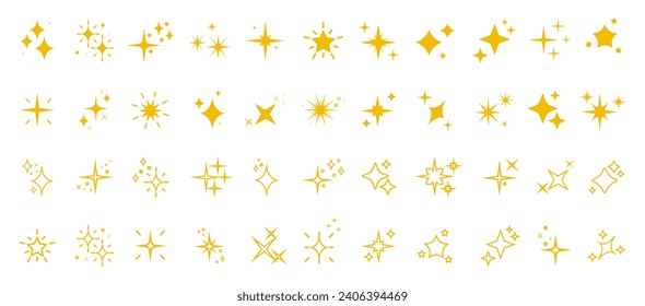 Set of sparkles star icons.Rating star .Bright vector stars.Flash,shine sparkle icon,glare,light,blink star. Modern simple yellow stars collection.	