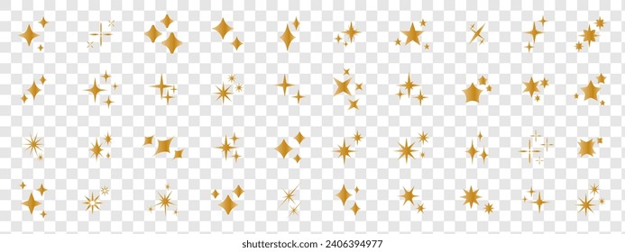 Set of sparkles star icons.Rating star .Bright vector stars.Flash,shine sparkle icon,glare,light,blink star. Modern simple golden stars collection isolated on transparent background