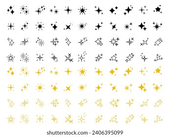 Set of sparkles star icons.Rating star .Bright vector stars.Flash,shine sparkle icon,glare,light,blink star. Modern simple yellow and black stars collection.