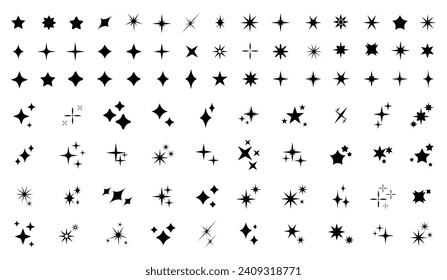 Set of sparkles star icons.Rating star .Bright vector stars.Flash,shine sparkle icon,glare,light,blink star. Modern simple black stars collection.	