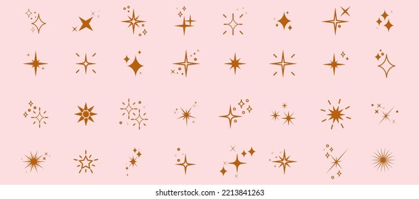 Conjunto de iconos de estrella de destellos.Icono de línea de estrella.Icono brillante.Icono de luz.Icono de luz.Icono de brillo,brillo,estrella parpadeante. Elementos abstractos de la estrella, brillantes.