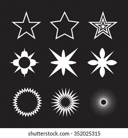 Set of sparkles star on black background, star rays collection