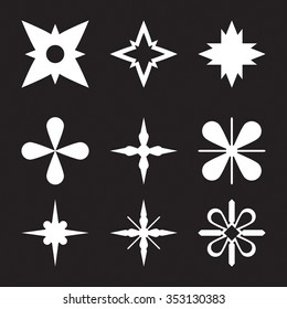 Set of sparkles star on black background, star rays collection