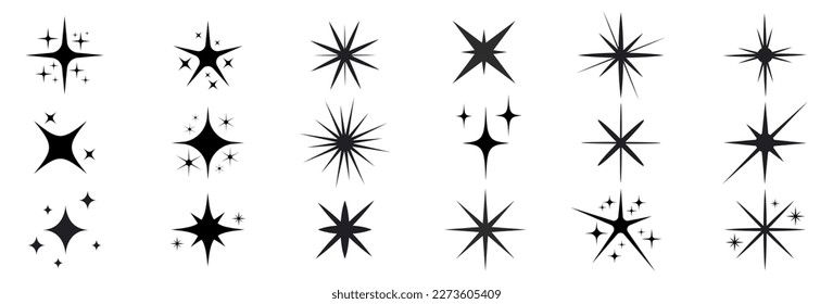 Set sparkles star symbols vector. The set of original vector stars sparkle icon. Bright firework, decoration twinkle, shiny flash. Glowing light effect stars and bursts collection.